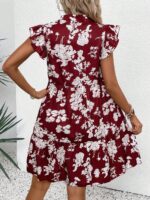 Rochie Scurta Tilma Grena Cu Model Floral Alb - imagine 2