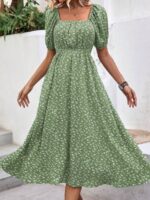 Rochie Lunga Emely Verde Cu Model Floral Alb - imagine 3