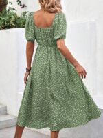 Rochie Lunga Emely Verde Cu Model Floral Alb - imagine 2
