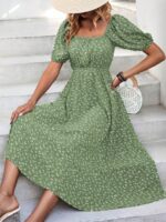 Rochie Lunga Emely Verde Cu Model Floral Alb - imagine 4
