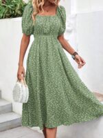 Rochie Lunga Emely Verde Cu Model Floral Alb - imagine 5