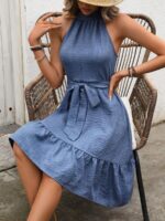 Rochie Scurta Kaila Albastra Cu Cordon - imagine 3