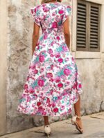 Rochie Lunga Karely Alba Cu Model Floral Roz - imagine 2