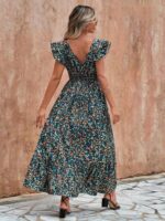 Rochie Lunga Fiorella Neagra Cu Model Floral Multicolor - imagine 2