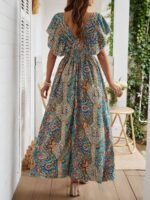 Rochie Lunga Stormi Albastra Cu Print Multicolor - imagine 2