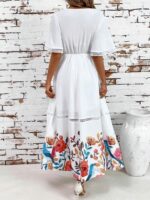 Rochie Lunga Marsela Alba Cu Model Floral Multicolor - imagine 2
