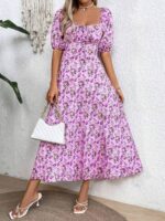 Rochie Midi Cameo Roz cu Model Floral - imagine 3