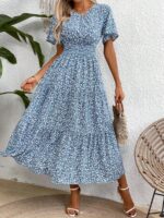 Rochie Midi Nanine Bleu cu Print Floral Alb - imagine 3