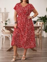 Rochie Midi Nichole Rosie cu Print Floral Alb - Marimi Mari - imagine 4