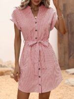 Rochie Scurta Pedro Alba cu Dungi Rosii - imagine 4