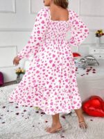 Rochie Midi Stine Alba cu Print Roz - imagine 2