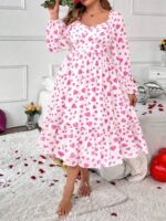 Rochie Midi Stine Alba cu Print Roz
