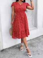 Rochie Midi Fraja Rosie Cu Model Floral Alb - Marimi Mari - imagine 3