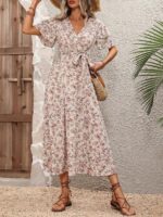 Rochie Lunga Sanela Crem Inflorata