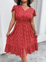 Rochie Midi Fraja Rosie Cu Model Floral Alb - Marimi Mari - imagine 4