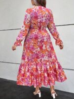 Rochie Lunga Suada Cu Model Floral Multicolor - Marimi Mari - imagine 2