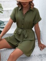 Salopeta Scurta Heaven Khaki Cu Cordon - imagine 4
