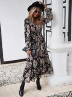 Rochie Midi Juana Neagra cu Print Bej - imagine 3
