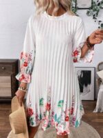 Rochie Scurta Adeona Alba cu Print Floral Rosu - imagine 3