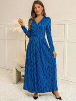 Rochie Lunga Navya Albastra Cu Print Negru