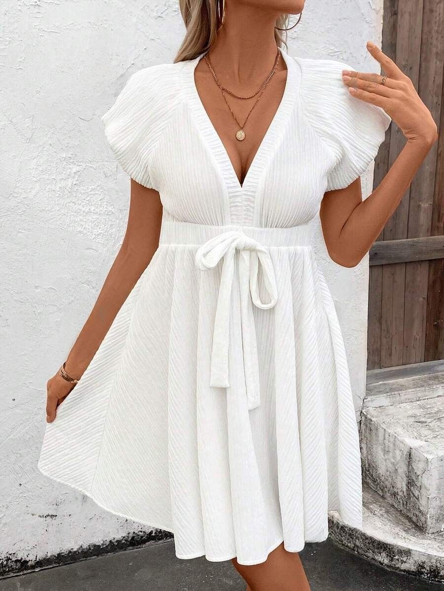 117kj Rochie Scurta Tabitha Alba Cu Cordon - imagine 1
