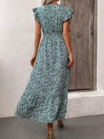 Rochie Lunga Sofiya Verde Cu Model Floral Alb - imagine 2
