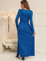 Rochie Lunga Navya Albastra Cu Print Negru - imagine 2