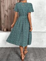 Rochie Midi Sharina Verde Cu Print Alb - imagine 2