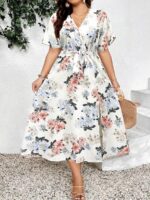 Rochie Lunga Antoneta Alba Inflorata - Marimi Mari - imagine 3