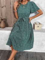 Rochie Midi Sharina Verde Cu Print Alb
