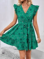 Rochie Scurta Minelle Verde Inflorata - imagine 4