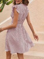 Rochie Scurta Fenny Cu Dungi Albe Si Grena - imagine 2