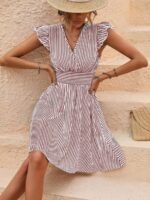 Rochie Scurta Fenny Cu Dungi Albe Si Grena - imagine 3