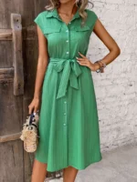 Rochie Midi Cintia Verde Cu Nasturi - imagine 3