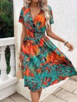 Rochie Midi Filoftea Neagra Cu Print Tropical Multicolor - imagine 3