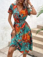 Rochie Midi Filoftea Neagra Cu Print Tropical Multicolor - imagine 4