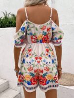Salopeta Scurta Dahlia Alba Cu Model Floral Multicolor - imagine 2