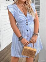 Rochie Scurta Danisha Albastra Cu Dungi Albe - imagine 3