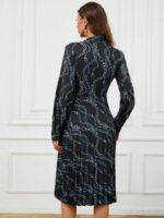 Rochie Midi Maeva Neagra Cu Print Geometric Albastru - imagine 2