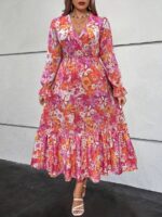 Rochie Lunga Suada Cu Model Floral Multicolor - Marimi Mari