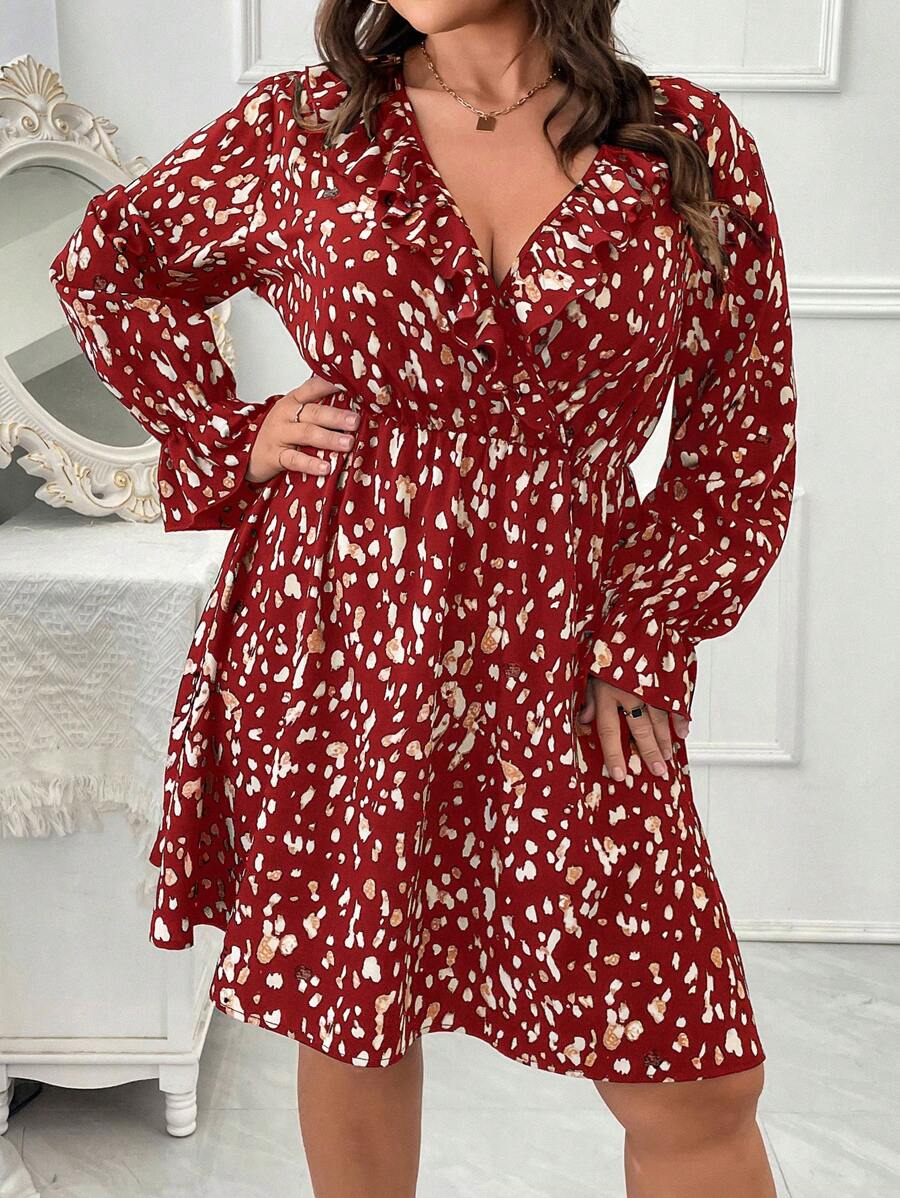 15 Rochie Scurta Ejona Rosie Cu Print Multicolor - Marimi Mari - imagine 1