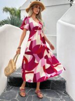 Rochie Lunga Morphy Alba Cu Print Geometric Roz
