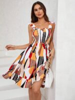 Rochie Scurta Sabrina Alba Cu Print Geometric Multicolor - imagine 3
