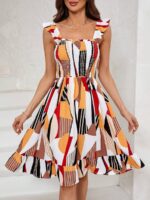 Rochie Scurta Sabrina Alba Cu Print Geometric Multicolor - imagine 4
