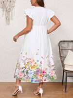 Rochie Lunga Dajana Alba Cu Model Floral Multicolor - Marimi Mari - imagine 2