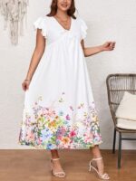 Rochie Lunga Dajana Alba Cu Model Floral Multicolor - Marimi Mari - imagine 3