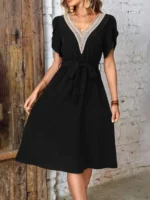 Rochie Midi Blanche Neagra Cu Cordon - imagine 3
