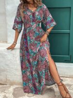 Rochie Lunga Manda Albastru Deschis Cu Print Multicolor - imagine 3