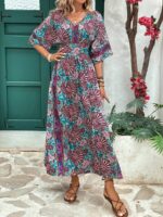 Rochie Lunga Manda Albastru Deschis Cu Print Multicolor - imagine 5
