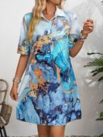 Rochie Scurta Vitoria Albastra Cu Guler - imagine 3
